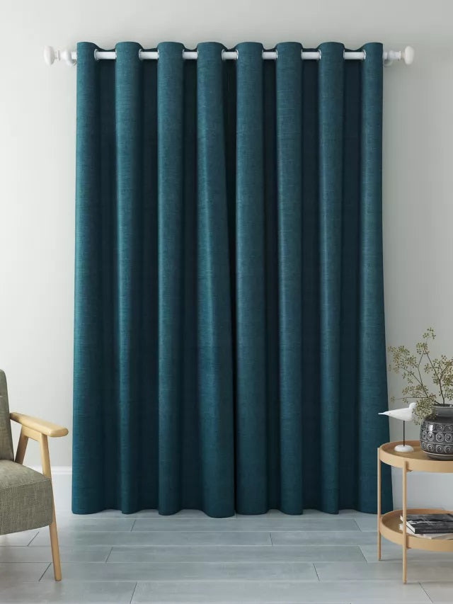 John Lewis Textured Blackout/Thermal Lined Eyelet Curtains 228x228cm - Teal - Kazoop 