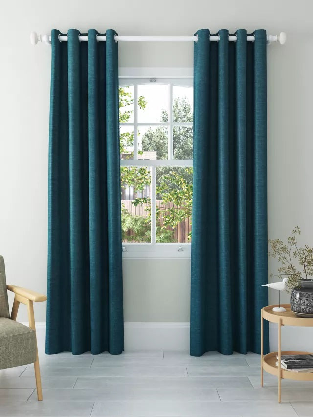 John Lewis Textured Blackout/Thermal Lined Eyelet Curtains 228x228cm - Teal - Kazoop 