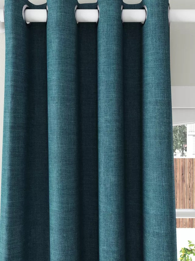 John Lewis Textured Blackout/Thermal Lined Eyelet Curtains 228x228cm - Teal - Kazoop 