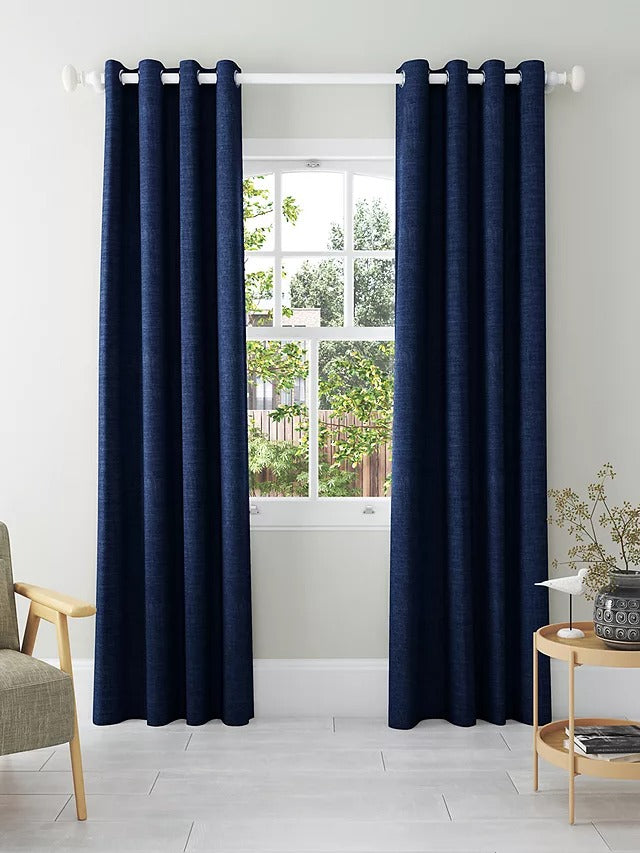 John Lewis Textured Weave Polyester Eyelet Curtains W228 x Drop 228cm - Navy - Kazoop 