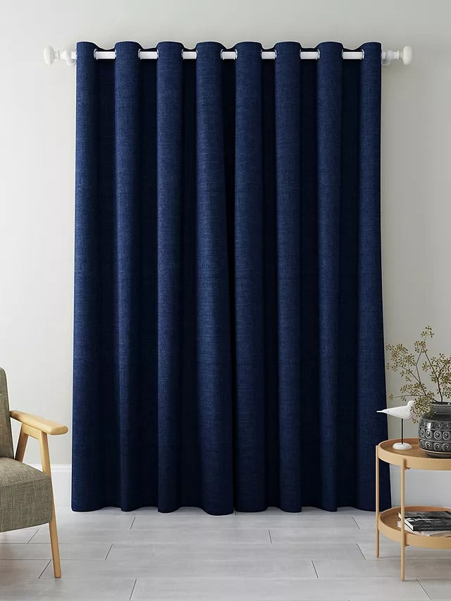 John Lewis Textured Weave Polyester Eyelet Curtains W228 x Drop 228cm - Navy - Kazoop 