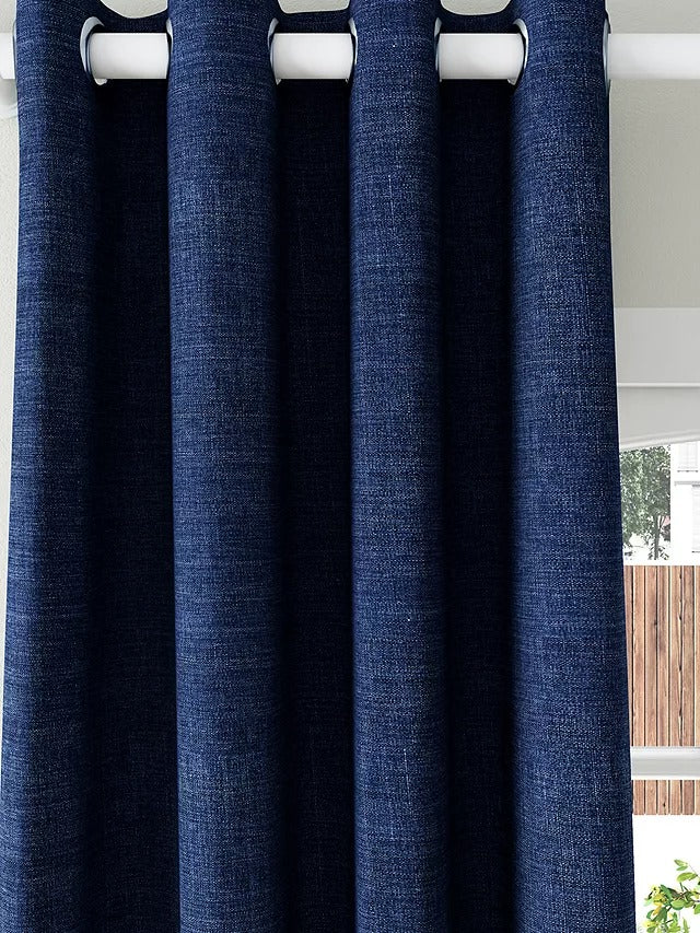 John Lewis Textured Weave Polyester Eyelet Curtains W228 x Drop 228cm - Navy - Kazoop 