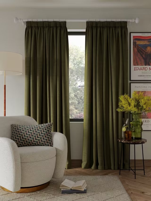 John Lewis Textured Blackout Pencil Pleat Curtains W228 x D274cm - Avocado
