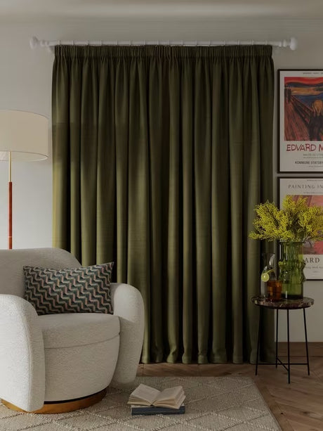 John Lewis Textured Blackout Pencil Pleat Curtains W228 x D274cm - Avocado