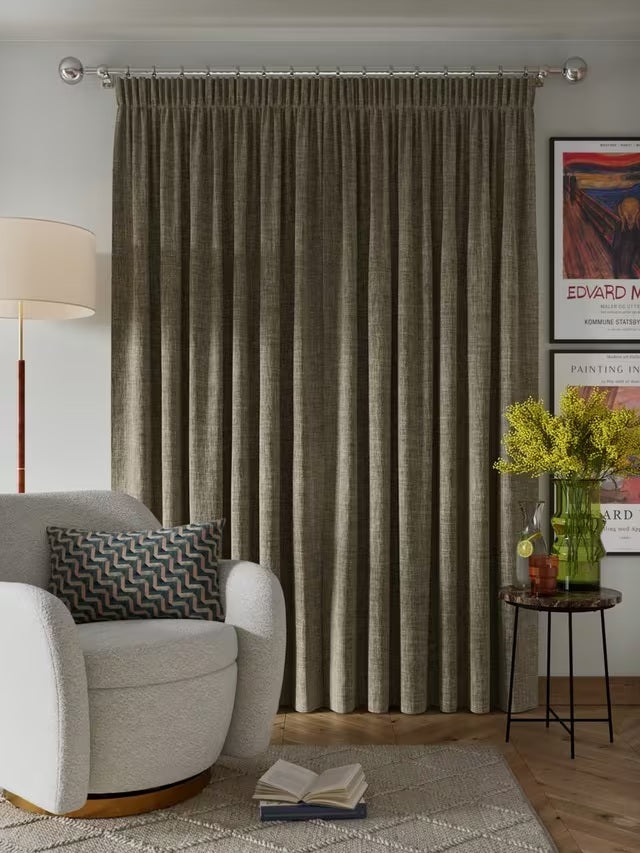 John Lewis Textured Blackout Pencil Pleat Curtains W228 x D274cm  Pale Mole