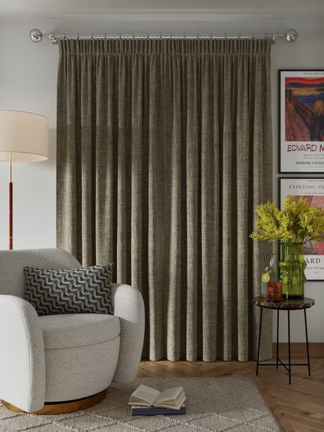 John Lewis Textured Blackout Pencil Pleat Curtains W228 x D274cm  Pale Mole