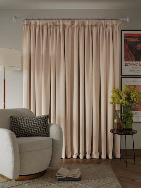 John Lewis Textured Blackout Lined Pencil Pleat Curtains W228 x D274cm Putty