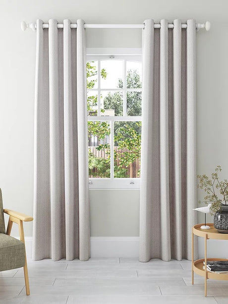 John Lewis Alda Weave Pair Lined Eyelet Curtains Putty W228 x Drop 182cm - Kazoop 