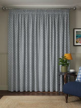 John Lewis Jaya Print Lined Pencil Pleat Curtains 167 x 182cm - Lake Blue - Kazoop 