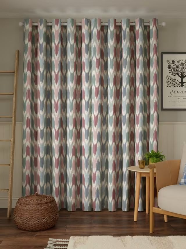 John Lewis Valle Ikat Pair Lined Eyelet Curtains W167 x D228cm - Deep Red
