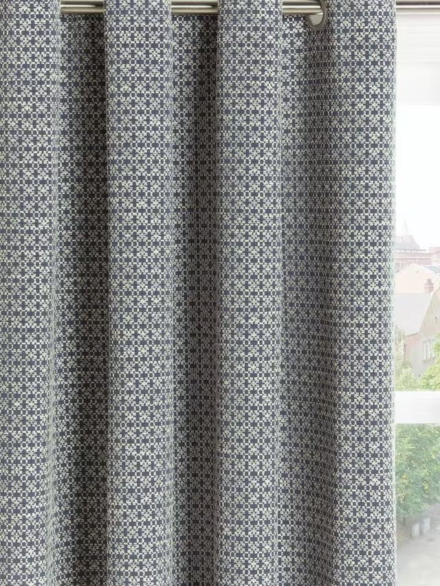 John Lewis Rona Weave Pair Lined Eyelet Curtains W167 x D228cm - Loch Blue