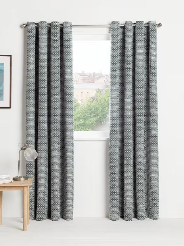 John Lewis Rona Weave Pair Lined Eyelet Curtains W167 x D228cm - Loch Blue