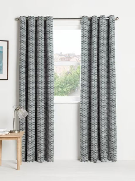 John Lewis Rona Weave Pair Lined Eyelet Curtains W167 x D228cm - Loch Blue