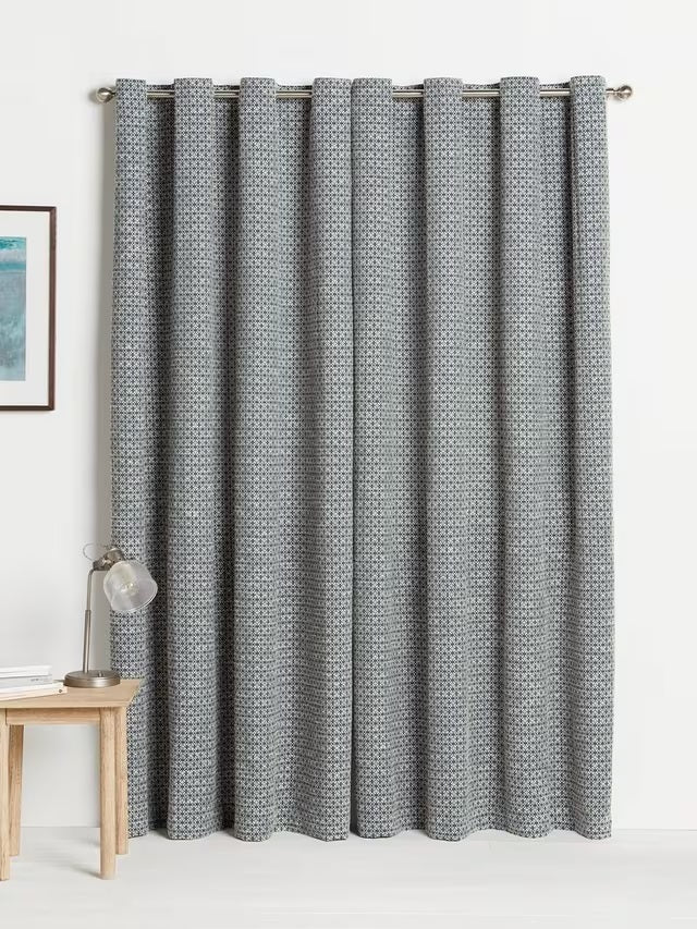 John Lewis Rona Weave Pair Lined Eyelet Curtains W167 x D228cm - Loch Blue
