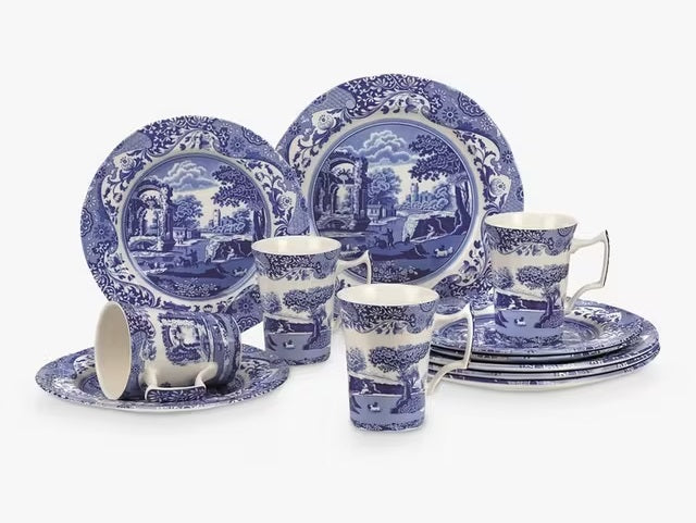 Spode Blue Italian Microwave Safe Dinnerware 12 Piece Set - Blue/White