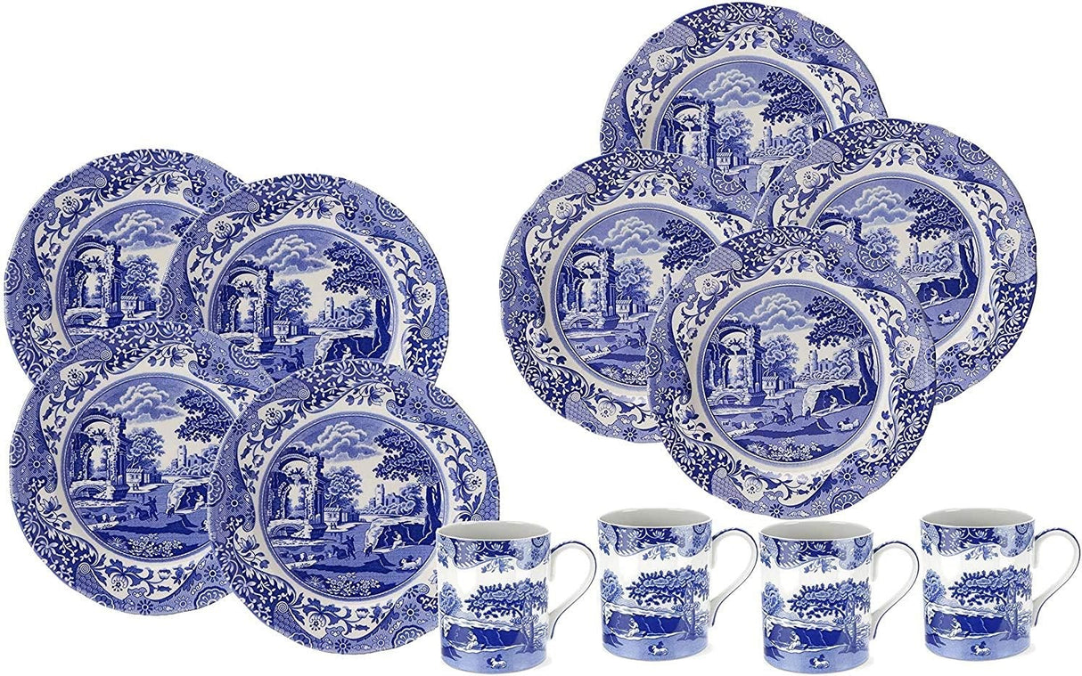 Spode Blue Italian Microwave Safe Dinnerware 12 Piece Set - Blue/White
