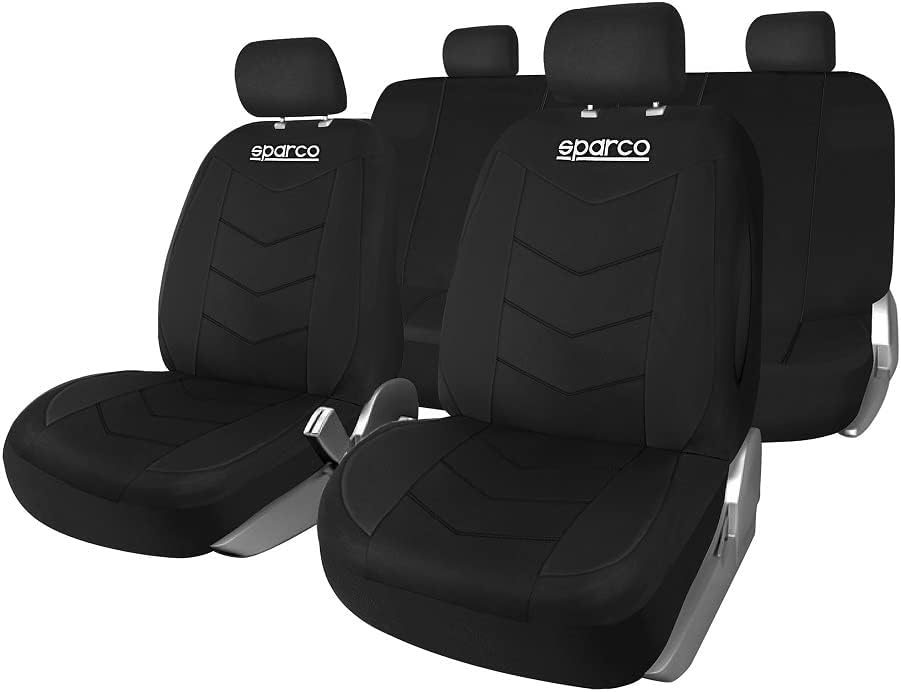Sparco SPS431BK Easy to Install Universal Fit Car Seat Cover Set - Black