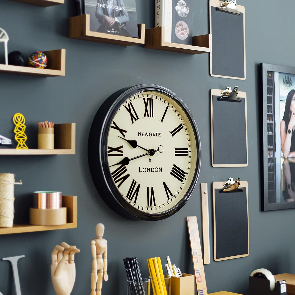 Newgate Clocks Battersby Roman Numeral Wall Clock W50 x H50 x D8cm - Black - Kazoop 