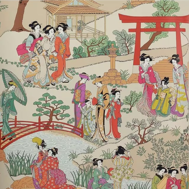 Manuel Canovas 03092/02 Japanese Geishas Wallpaper L10m x W68.5cm - Fuchsia