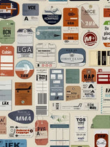 Mini Moderns Jet Set Travelogue Vintage Tags Wallpaper - Stone MMTLG09ST
