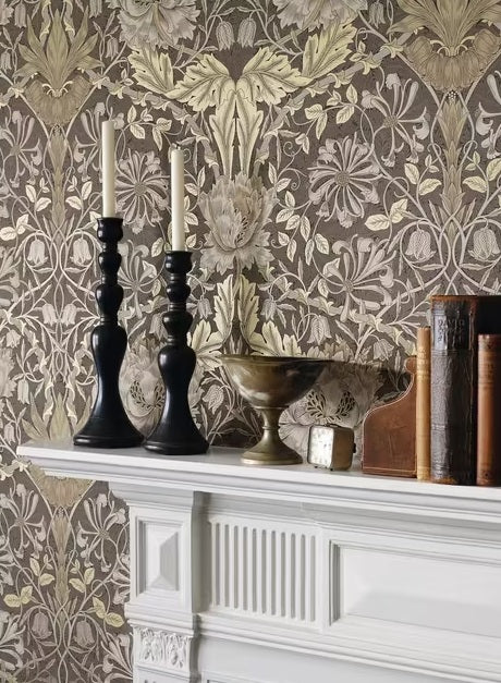 Morris & Co. DM3W214701 Honeysuckle & Tulip Floral Wallpaper - Charcoal/Gold