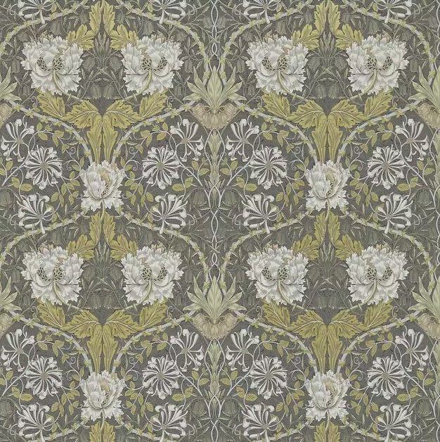 Morris & Co. DM3W214701 Honeysuckle & Tulip Floral Wallpaper - Charcoal/Gold