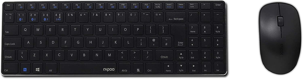 Rapoo 9300M Bluetooth Wireless Desktop Keyboard & Mouse - Black - Kazoop 