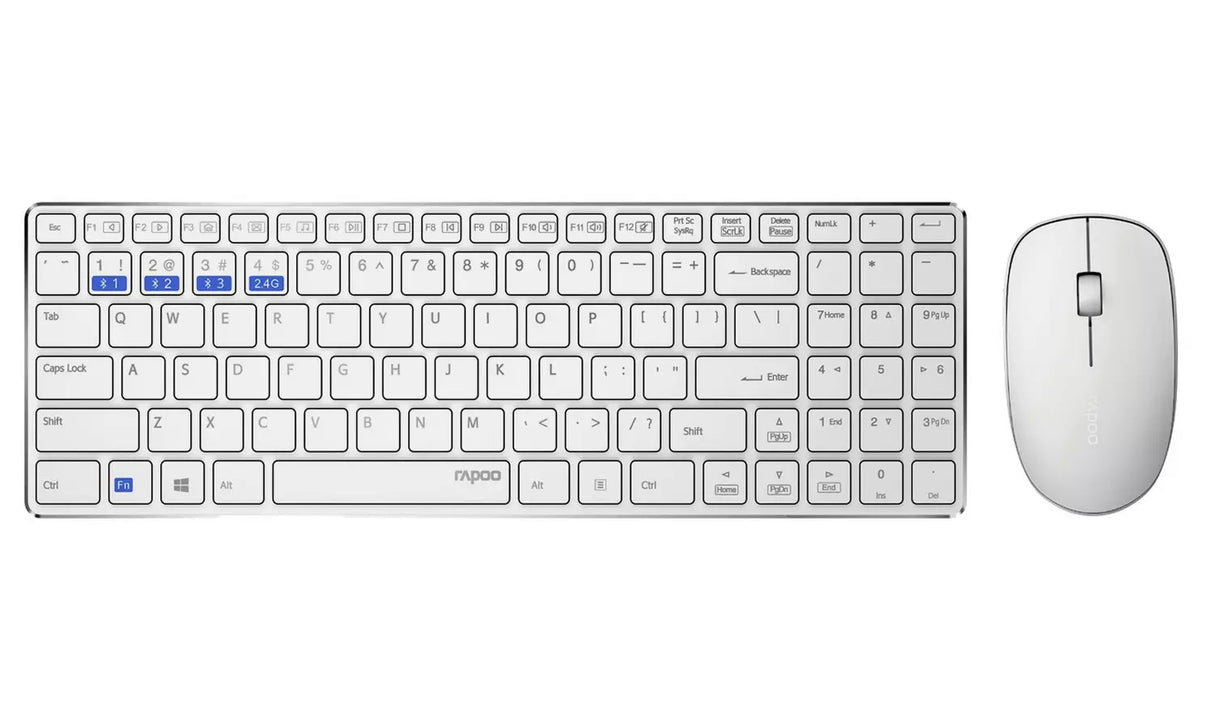 Rapoo 9300M Wireless Bluetooth Desktop Keyboard and Mouse - White - Kazoop 