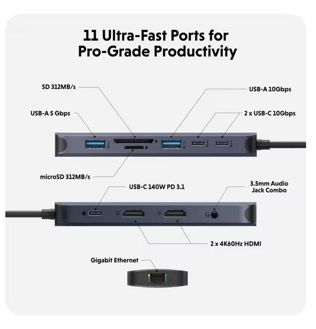 Targus HD4006GL HyperDrive Next 11 Port USB-C Hub 140W Docking Station