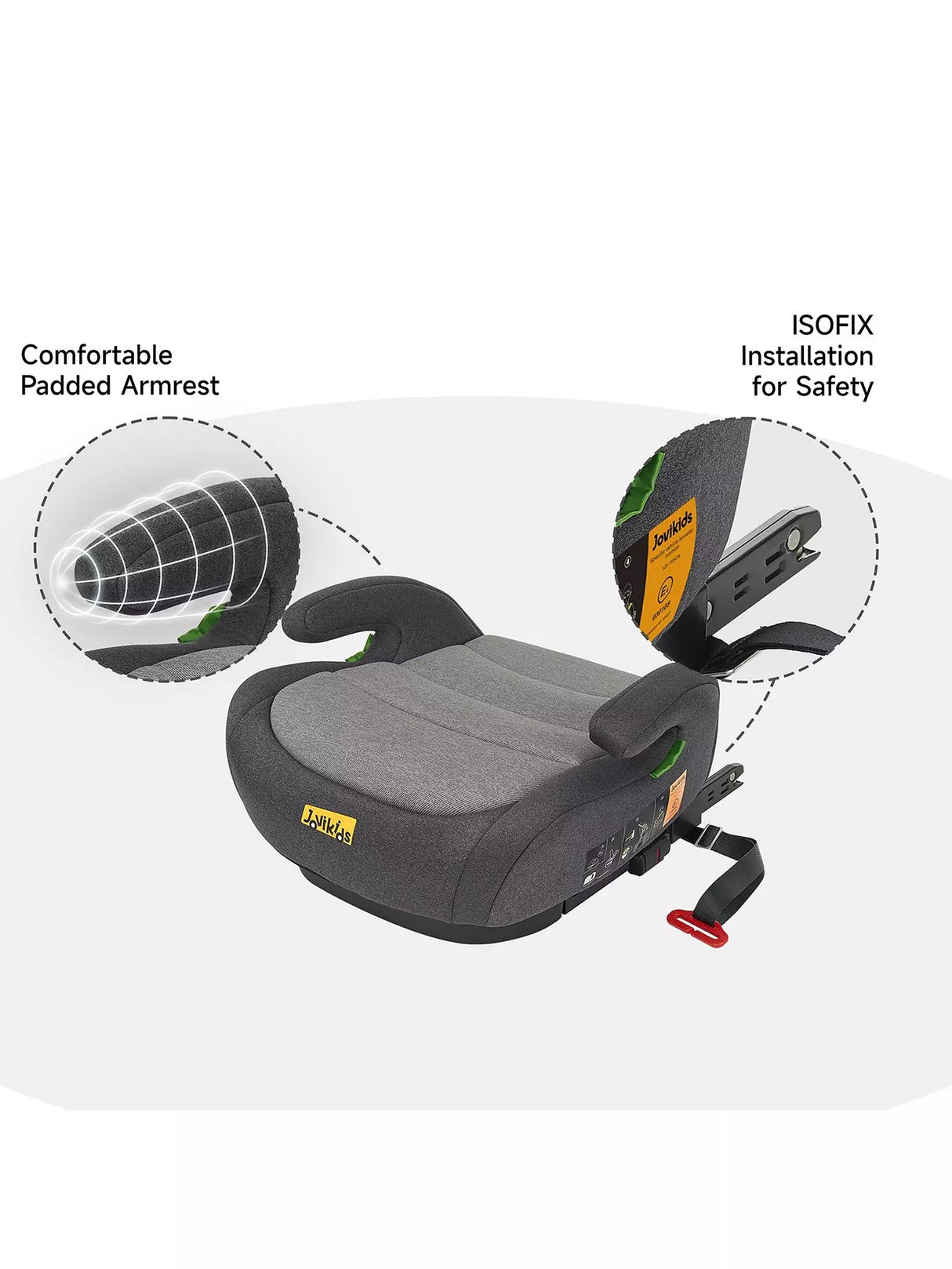 Jovikids Ohho Isofix Booster Backless Portable Car Seat With Armrest - Black