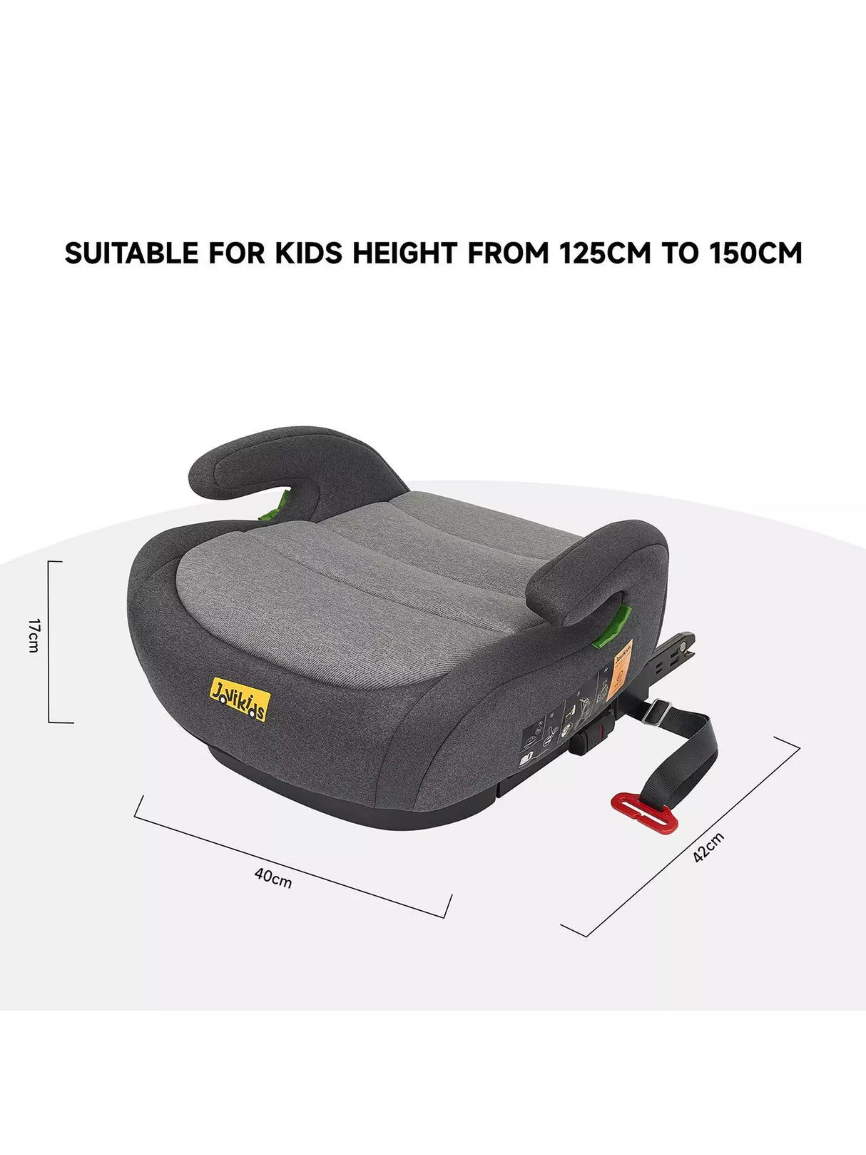 Jovikids Ohho Isofix Booster Backless Portable Car Seat With Armrest - Black