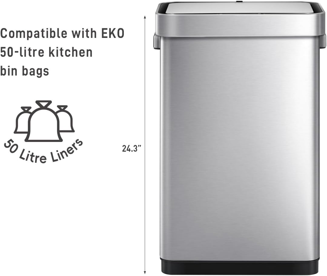EKO Deluxe Mirage 50L Kitchen Recycling Sensor Waste Bin - Stainless Steel