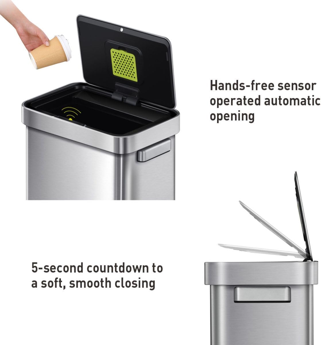 EKO Deluxe Mirage 50L Kitchen Recycling Sensor Waste Bin - Stainless Steel
