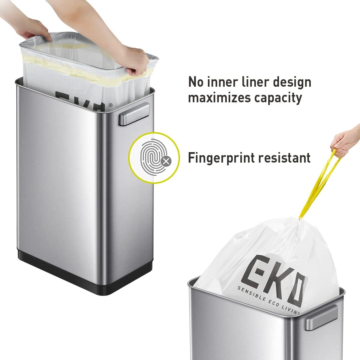 EKO Deluxe Mirage 50L Kitchen Recycling Sensor Waste Bin - Stainless Steel