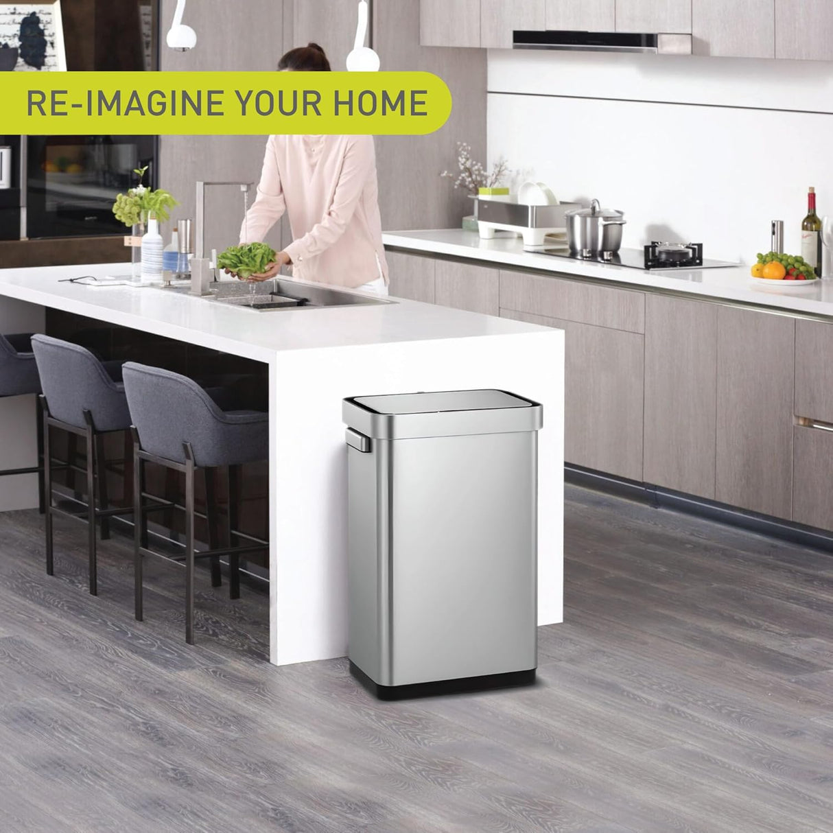 EKO Deluxe Mirage 50L Kitchen Recycling Sensor Waste Bin - Stainless Steel