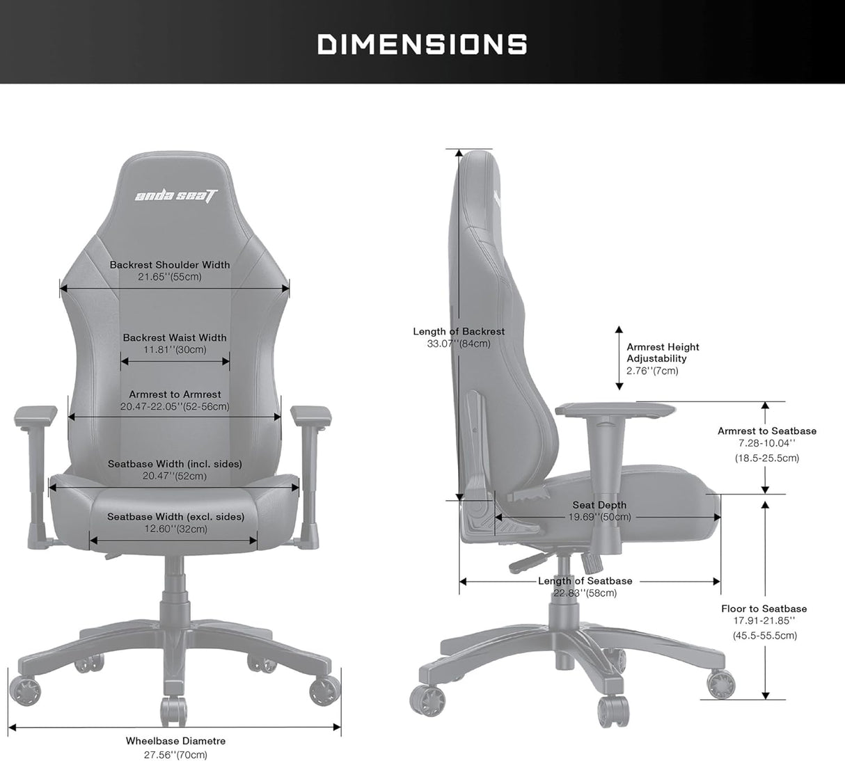 Anda Seat Luna Premium Large Ergonomic Reclining Gaming Chair - Black/Blue