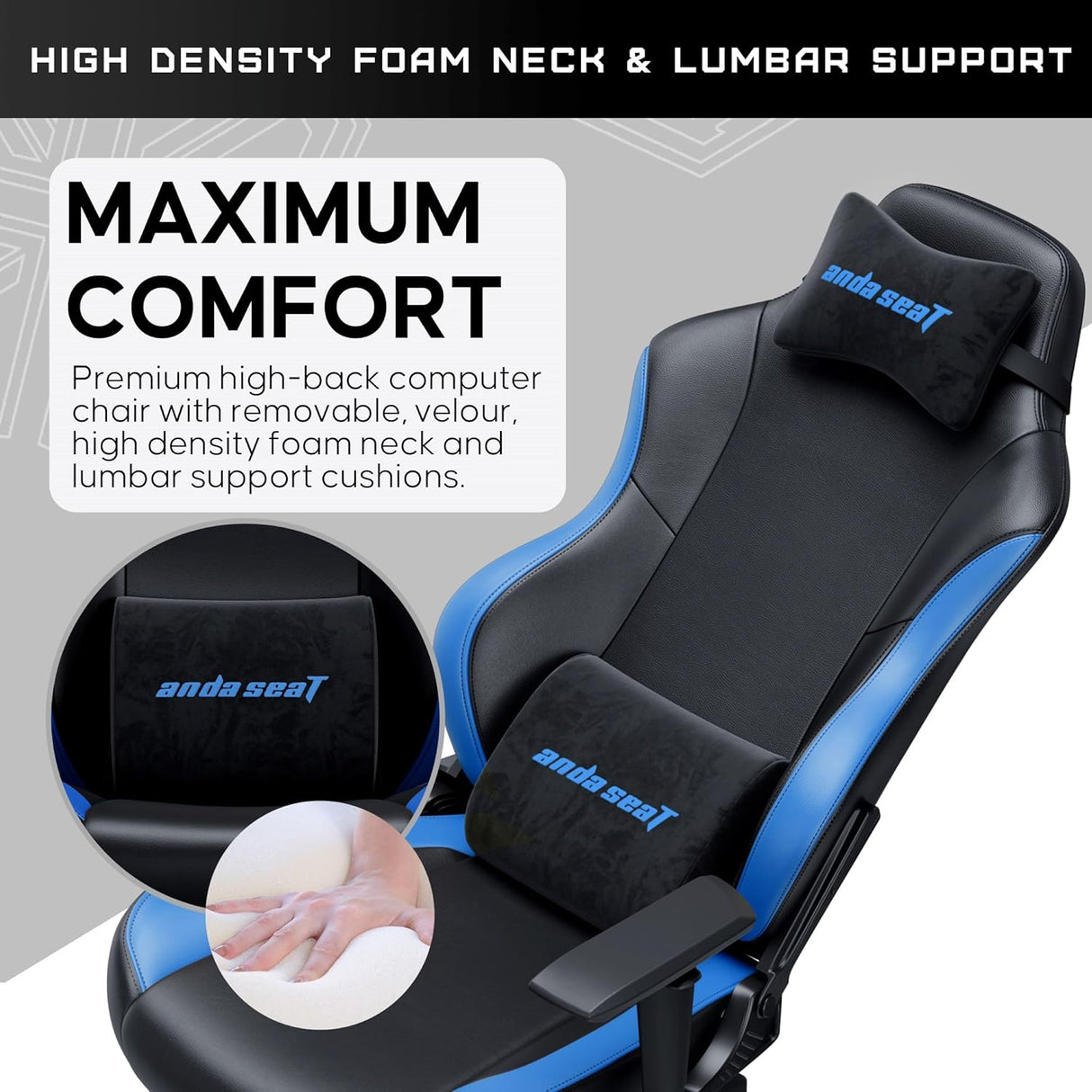 Anda Seat Luna Premium Large Ergonomic Reclining Gaming Chair - Black/Blue