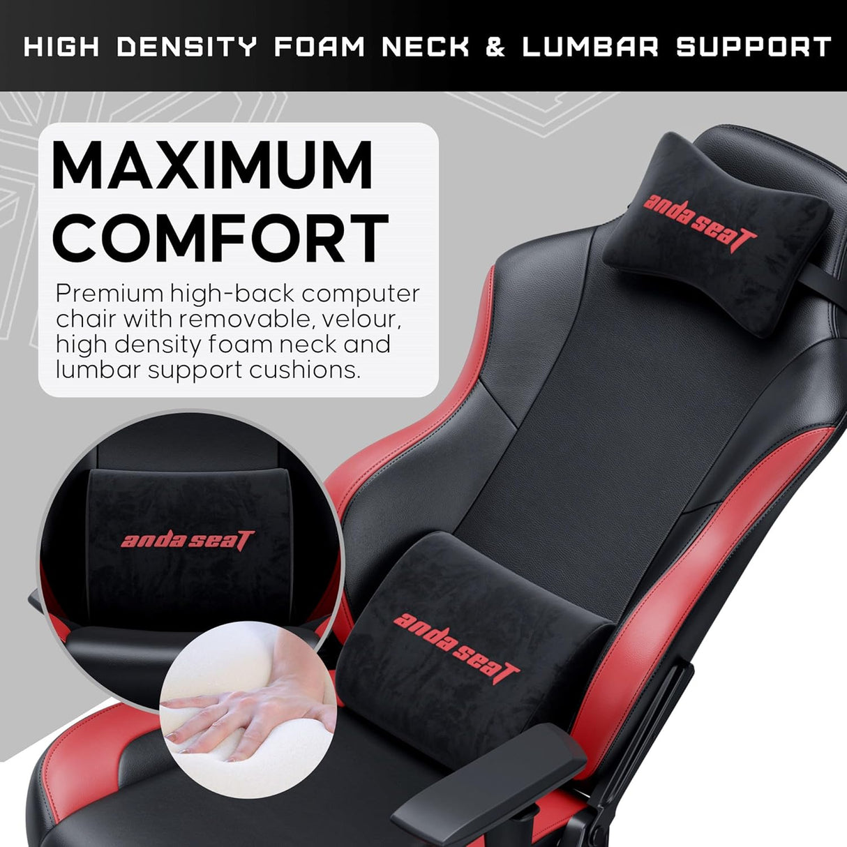 Anda seaT Luna Premium Large Ergonomic Reclining Gaming Chair - Black/Red