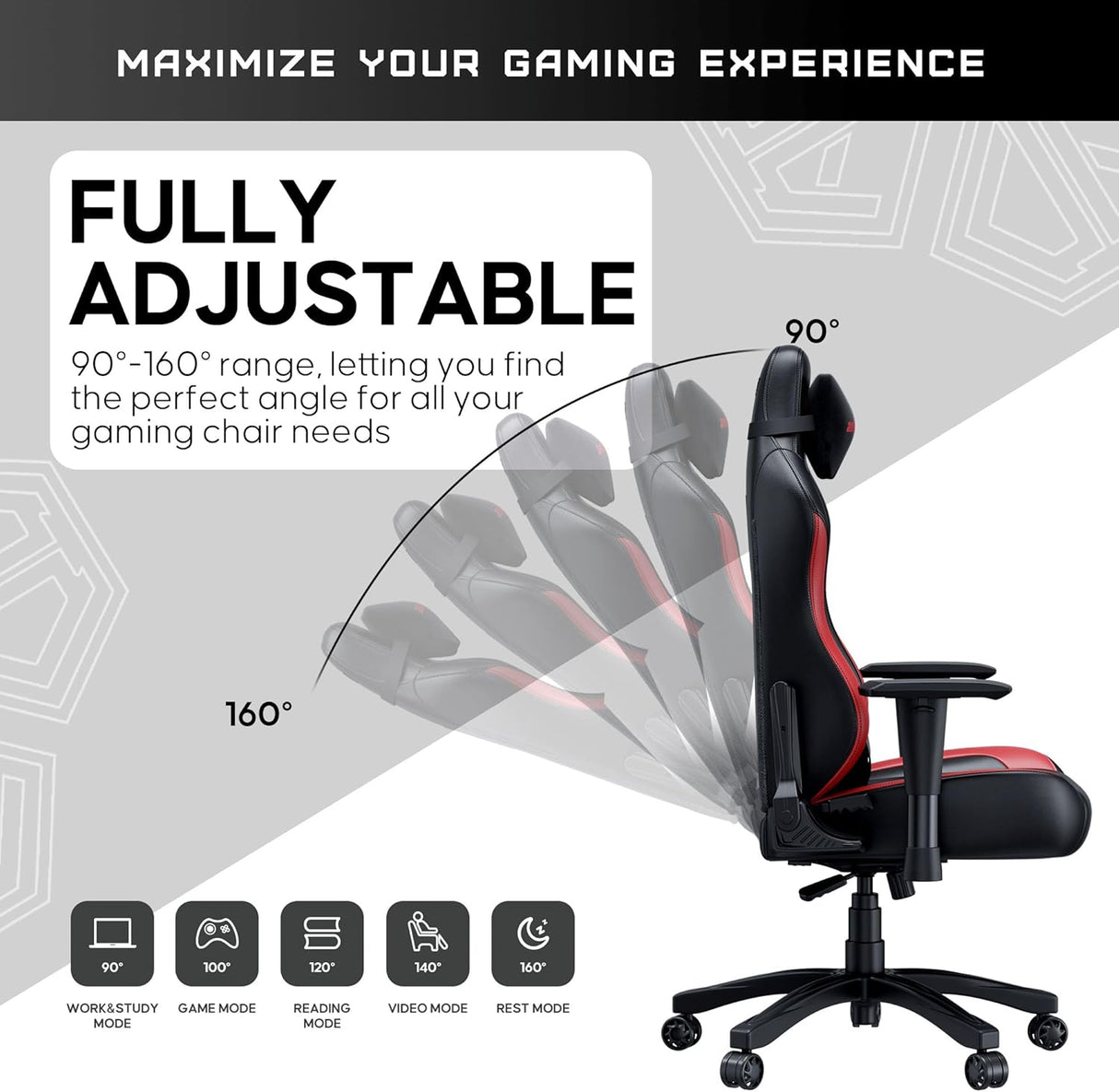 Anda seaT Luna Premium Large Ergonomic Reclining Gaming Chair - Black/Red