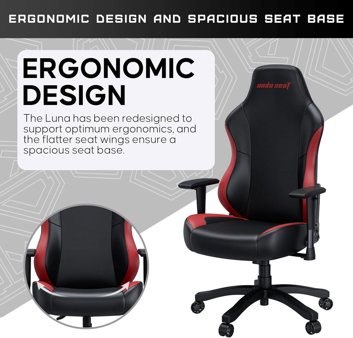 Anda seaT Luna Premium Large Ergonomic Reclining Gaming Chair - Black/Red