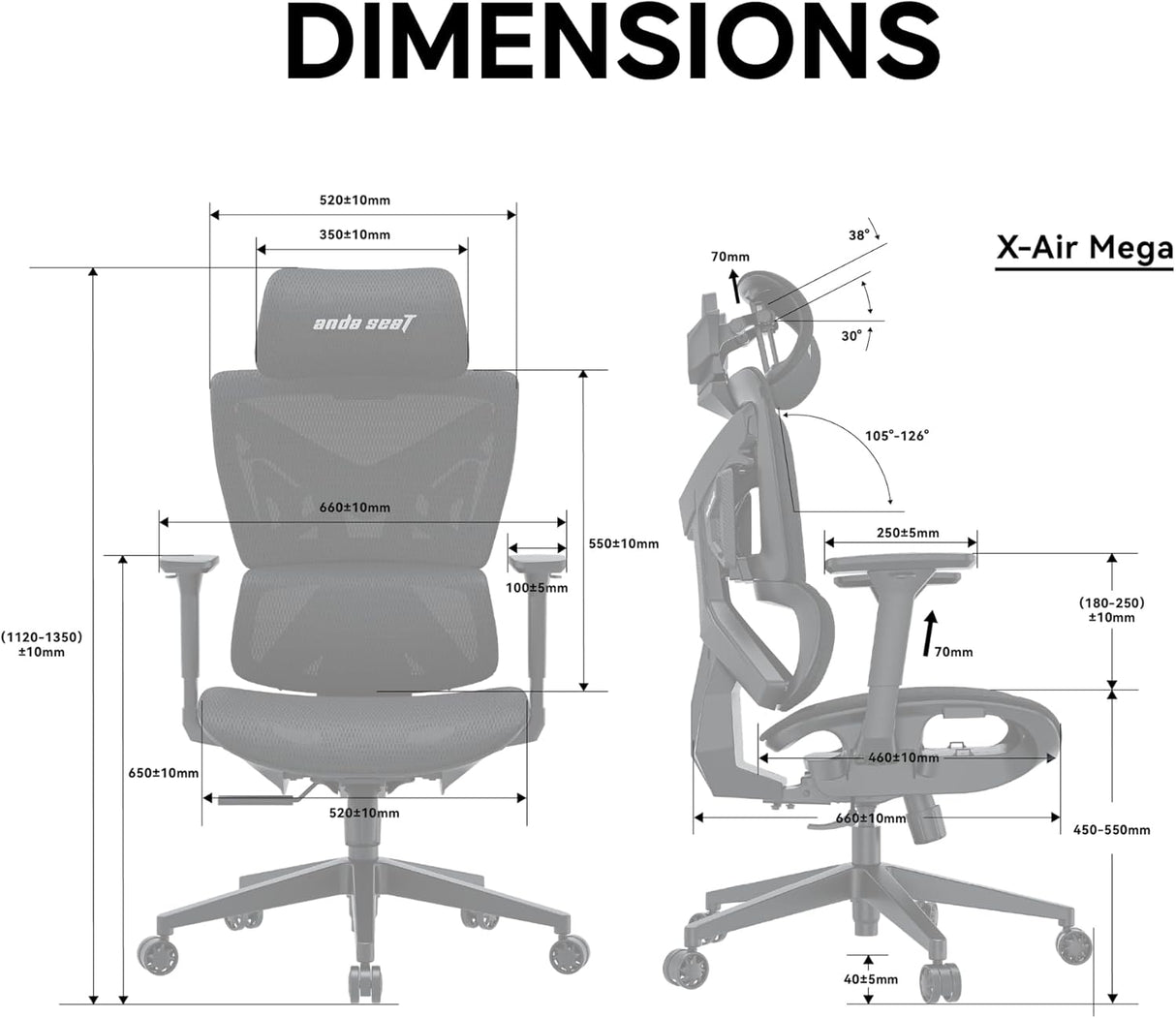Andaseat X-Air Mega Premium Mesh Ergonomic Office Gaming Chair - Space Black
