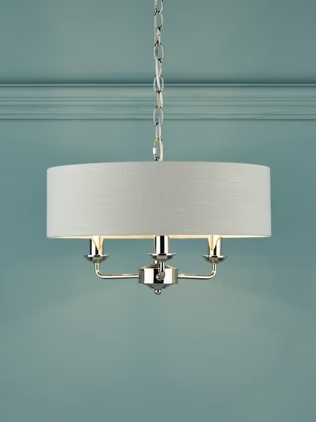 Laura Ashley Sorrento 3 Arm Drum Ceiling Light - Polished Nickel/Silver