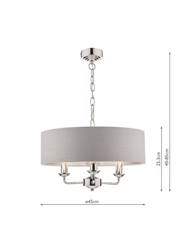 Laura Ashley Sorrento 3 Arm Drum Ceiling Light - Polished Nickel/Silver