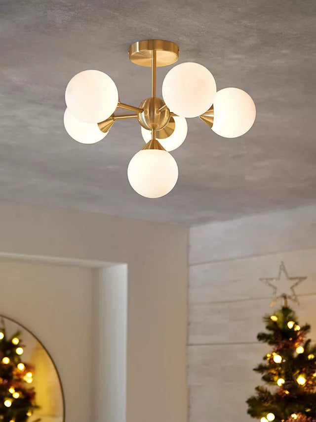 Bay Lighting Riess Glass Semi Flush Light H37 x Dia.50cm - White Brass - Kazoop 