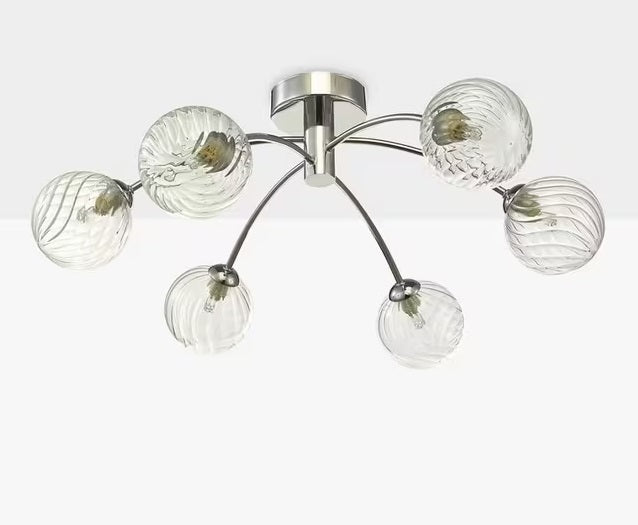 Där Izzy Twisted Glass 6 Arm Large Semi Flush Ceiling Light - Clear/Chrome