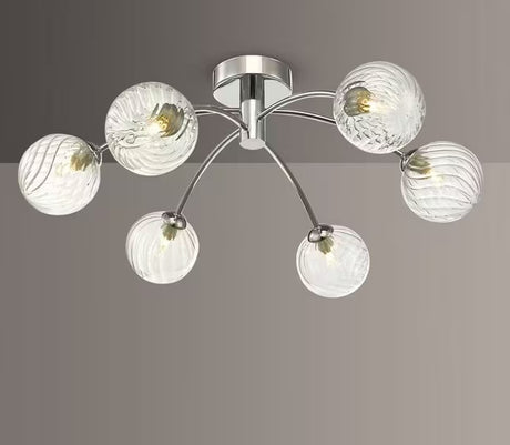 Där Izzy Twisted Glass 6 Arm Large Semi Flush Ceiling Light - Clear/Chrome