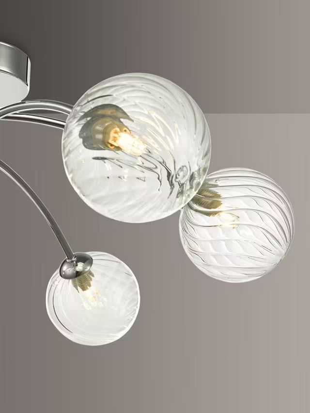 Där Izzy Twisted Glass 6 Arm Large Semi Flush Ceiling Light - Clear/Chrome