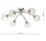 Där Izzy Twisted Glass 6 Arm Large Semi Flush Ceiling Light - Clear/Chrome