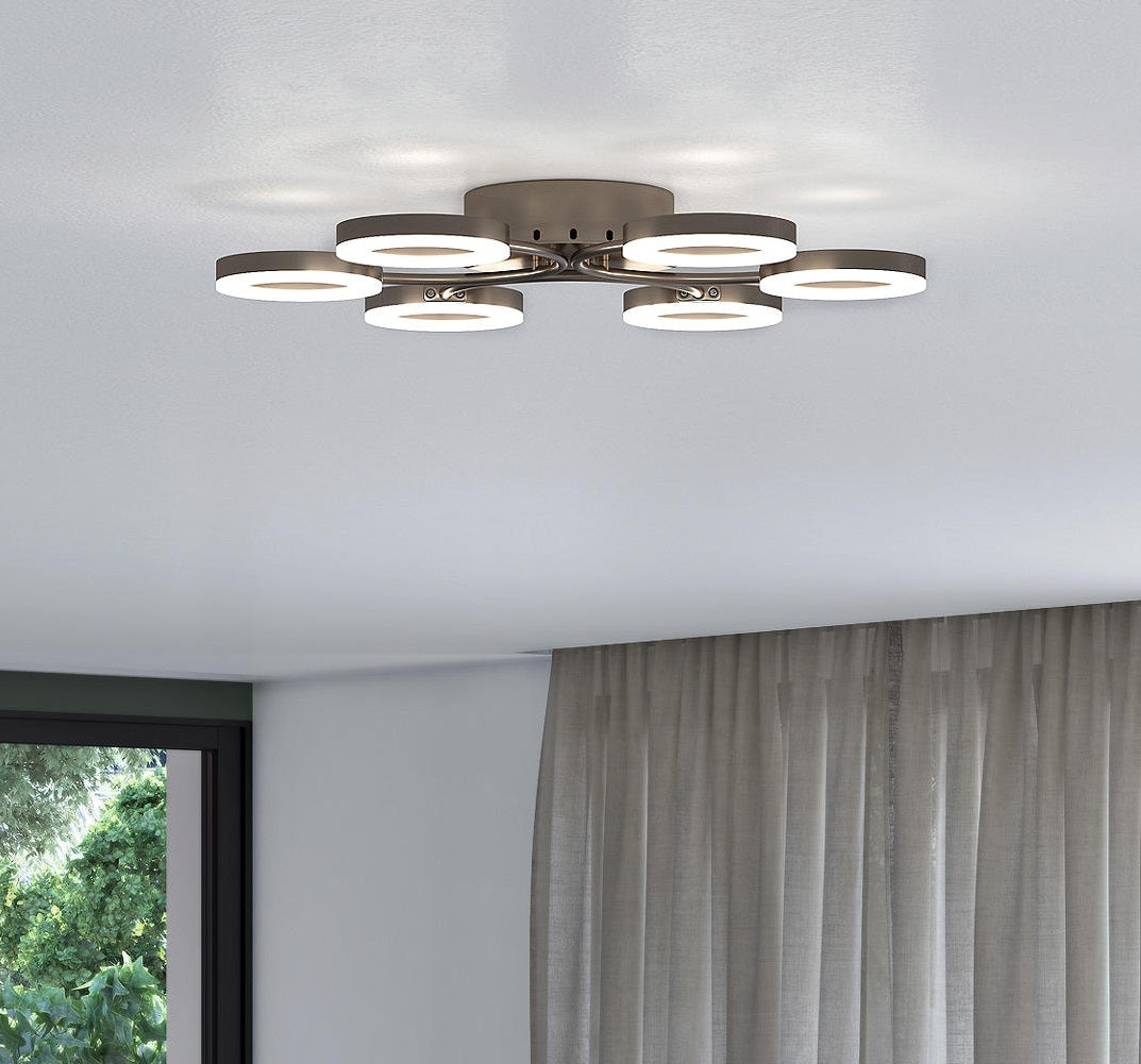 John Lewis & Partners Boyd Semi Flush 6 Arm LED Ceiling Light - Matt Nickel