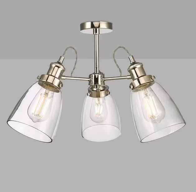 John Lewis Revival Semi Flush 3 Arm Ceiling Light - Clear/Polished Nickel